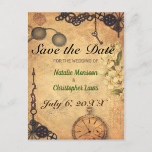 Vintage Steampunk Save the Date Romance Uhr-Zähne Ankündigungspostkarte