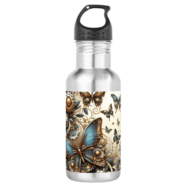 Vintage Steampunk-Schmetterlinge Edelstahlflasche (Vorderseite)