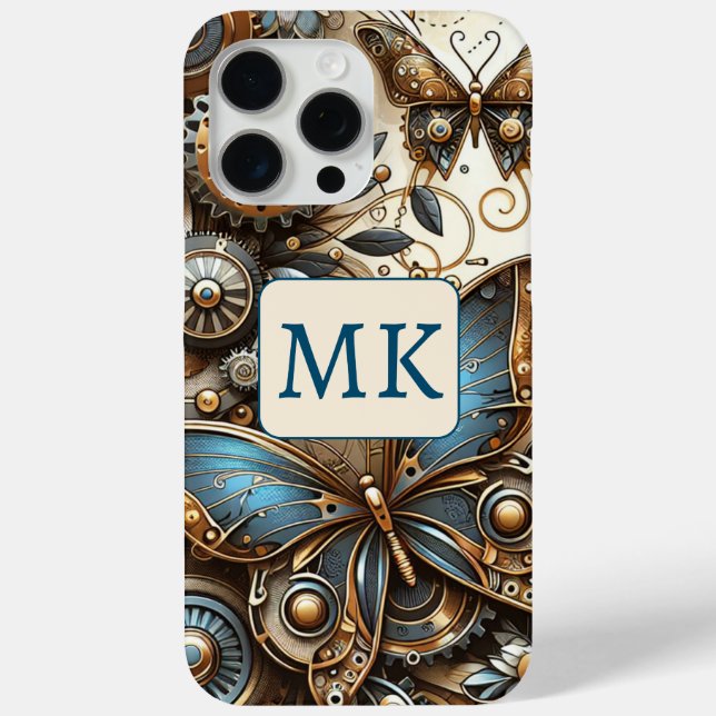 Vintage Steampunk-Schmetterlinge Mit Monogramm Case-Mate iPhone Hülle (Rückseite)