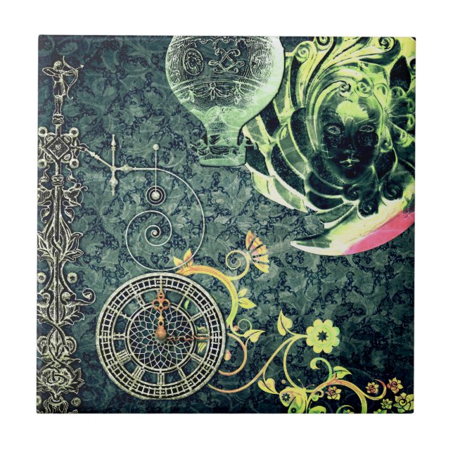 Vintage Steampunk Tapete Fliese (Vorderseite)