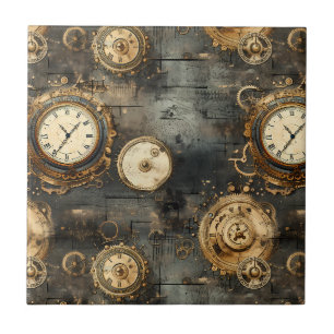Vintage-Steampunk-Uhrwerkszahnräder Bronze Schwarz Fliese