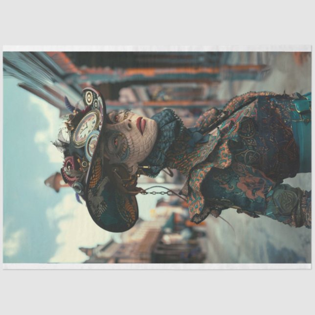 Vintage Steampunk-Woman Alligator-Dekoupage Seidenpapier (Vorderseite)