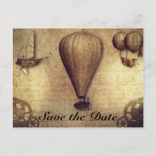 Vintage-Steampunk-Zahnräder Ballon Save-the-Date Ankündigungspostkarte