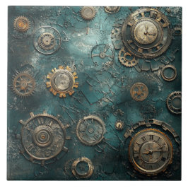 Vintage Steampunk Zahnräder & Uhrwerk Fliese