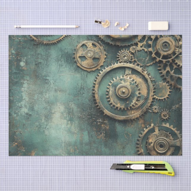 Vintage Steampunk Zahnräder & Uhrwerk Seidenpapier (Handwerk)