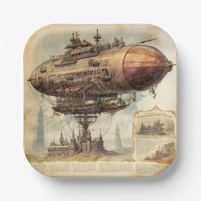 Vintage Steampunk-Zeppelin (10) Pappteller (Vorderseite)