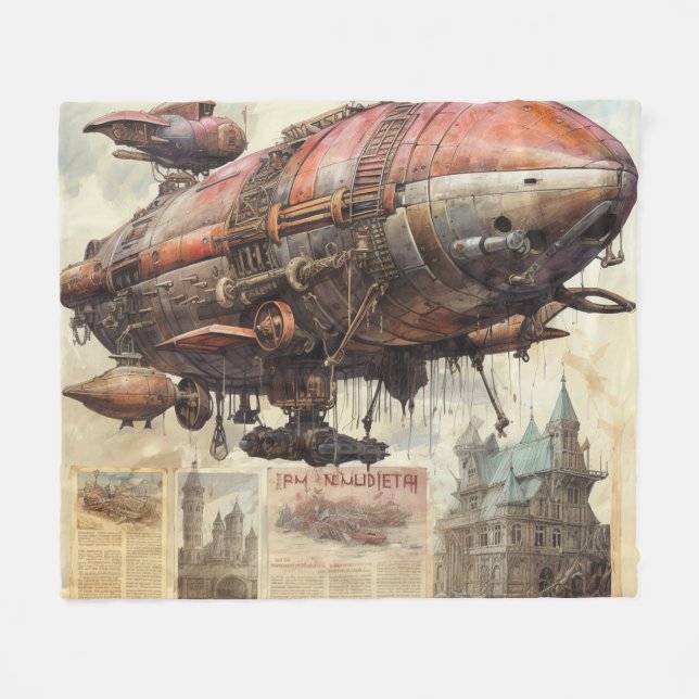 Vintage Steampunk Zeppelin (9) Fleecedecke (Vorderseite (Horizontal))