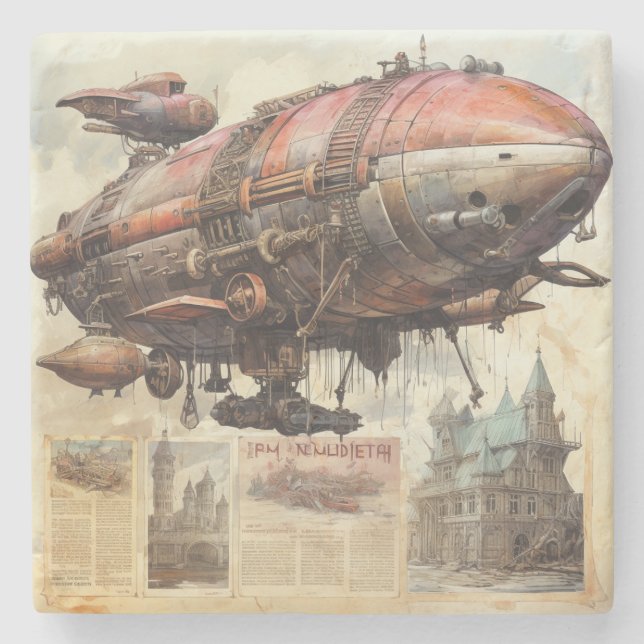 Vintage-Steampunk-Zeppelin (9) Steinuntersetzer (Vorderseite)