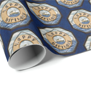 Vintage Steamship mit Lebensring Geburtstag Geschenkpapier