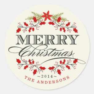 Vintage-Stechpalmen-Kranz Weihnachts-Kranz-Aufkleb Runder Aufkleber