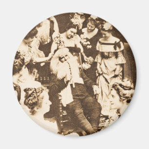 Vintage Stereoview - Santa und die Damen Magnet