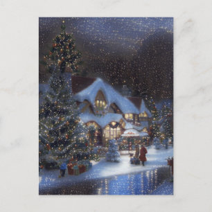 Vintage Sternennacht Weihnachtsdorf Feiertagspostkarte