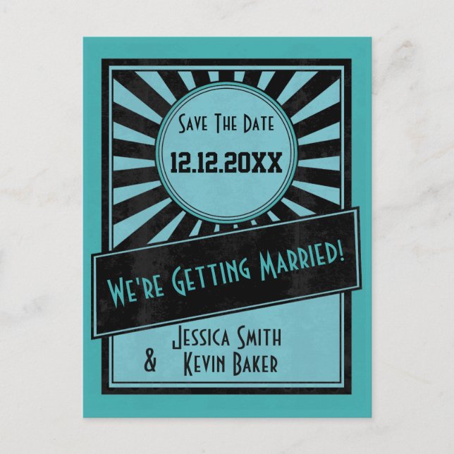 Vintage Sternexplosion Save the Date Postkarte (Vorderseite)