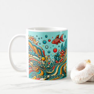 Vintage-Sternzeichen Fische im Stil der 60er Jahre Kaffeetasse