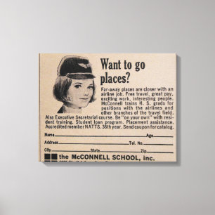 Vintage Stewardess-Fluglinien-Karriere Leinwanddruck