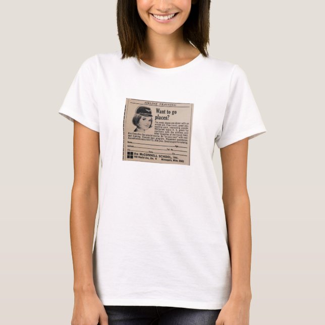 Vintage Stewardess-Fluglinien-Karriere T-Shirt (Vorderseite)