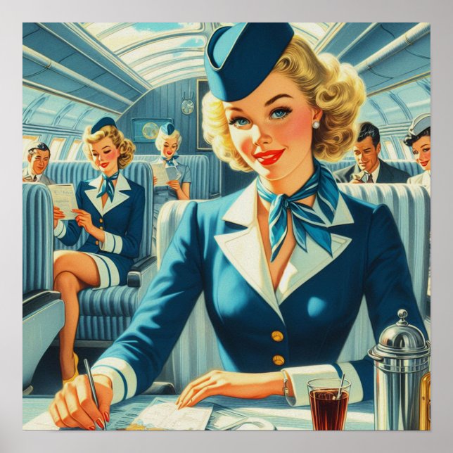 Vintage Stewardess-Illustration Poster (Vorne)