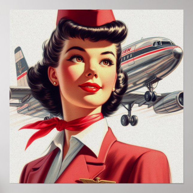 Vintage Stewardess-Illustration Poster (Vorne)