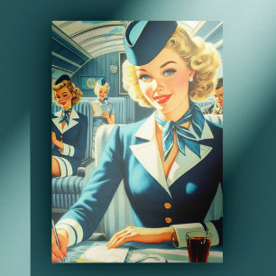 Vintage Stewardess-Illustration Postkarte