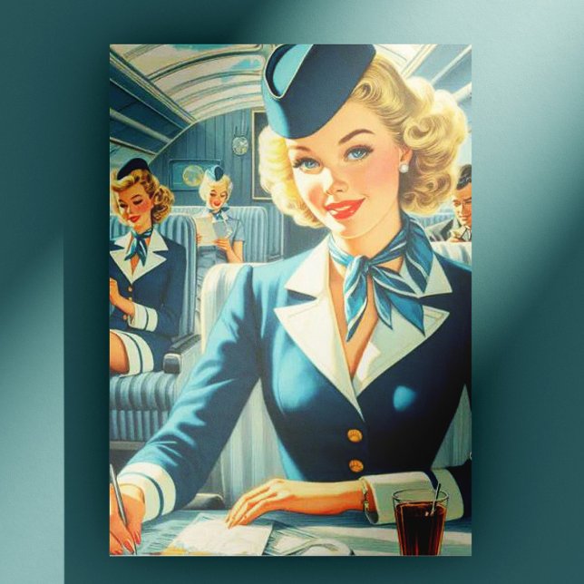 Vintage Stewardess-Illustration Postkarte (Von Creator hochgeladen)