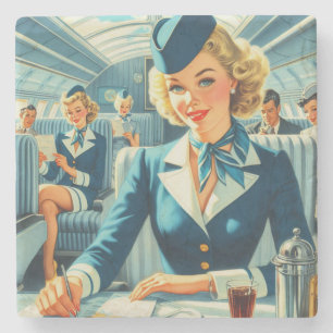 Vintage Stewardess-Illustration Steinuntersetzer