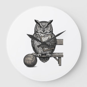 Vintage-Stich-Eulen-Fußballtrainer-Shirt-Design_1 Große Wanduhr