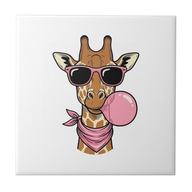 Vintage-Stich Giraffe Bubblegum Vektor Design_ Fliese (Vorderseite)