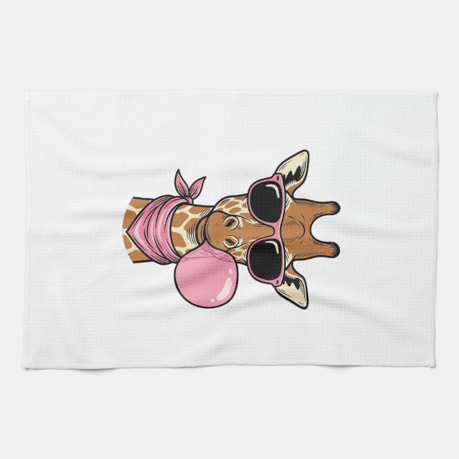 Vintage-Stich Giraffe Bubblegum Vektor Design_ Geschirrtuch (Horizontal)