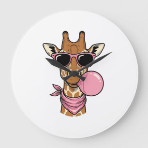 Vintage-Stich Giraffe Bubblegum Vektor Design_ Große Wanduhr