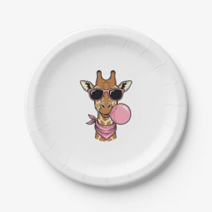 Vintage-Stich Giraffe Bubblegum Vektor Design_ Pappteller