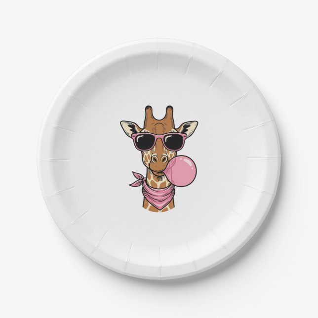 Vintage-Stich Giraffe Bubblegum Vektor Design_ Pappteller (Vorderseite)
