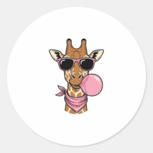 Vintage-Stich Giraffe Bubblegum Vektor Design_ Runder Aufkleber
