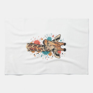 Vintage-Stich Giraffe Kunst Weißes Shirt Design ( Geschirrtuch