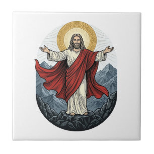 Vintage-Stich Jesus-Berg-Shirt Fliese
