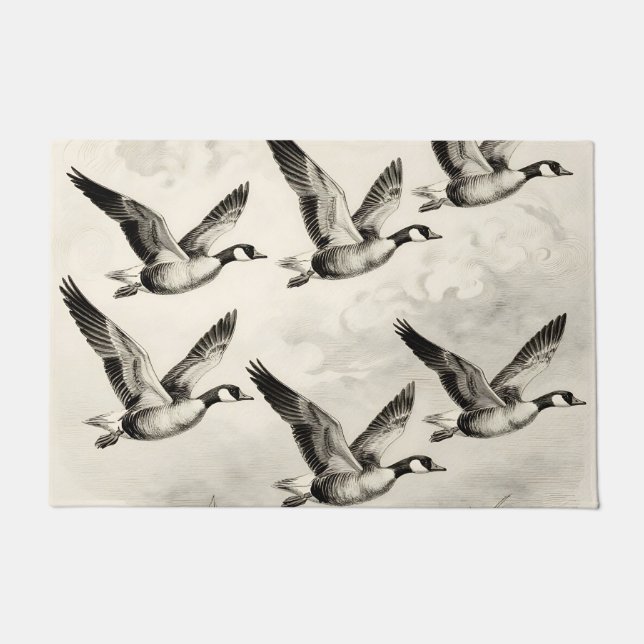 Vintage-Stich Kanadagänse im Flug Fußmatte (Vorderseite)
