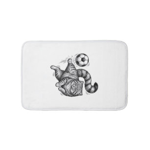 Vintage-Stich-Katze-Fußball-Tritt-Shirt-Design (4) Badematte