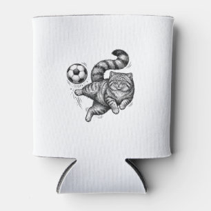 Vintage-Stich-Katze-Fußball-Tritt-Shirt-Design (4) Dosenkühler