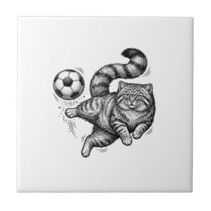 Vintage-Stich-Katze-Fußball-Tritt-Shirt-Design (4) Fliese