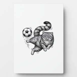 Vintage-Stich-Katze-Fußball-Tritt-Shirt-Design (4) Fotoplatte