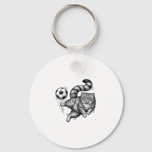 Vintage-Stich-Katze-Fußball-Tritt-Shirt-Design (4) Schlüsselanhänger
