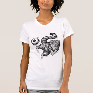 Vintage-Stich-Katze-Fußball-Tritt-Shirt-Design (4) T-Shirt