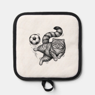 Vintage-Stich-Katze-Fußball-Tritt-Shirt-Design (4) Topflappen
