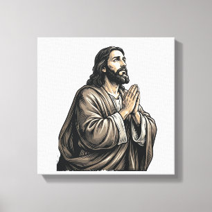 Vintage-Stich Mann betend religiöses Shirt Desi Leinwanddruck