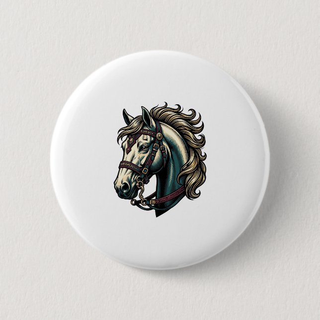 Vintage-Stich Pferdekopf Vektor Button (Vorderseite)