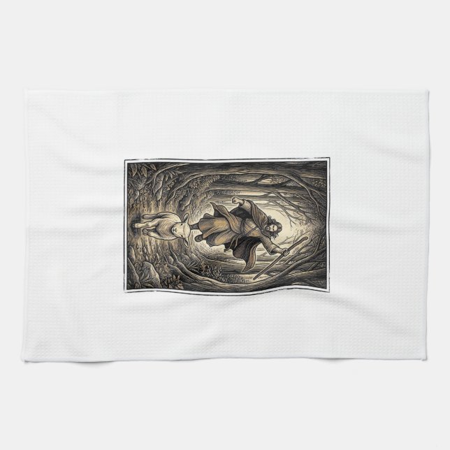 Vintage-Stich Schäfer und Lamm Wald Geschirrtuch (Horizontal)