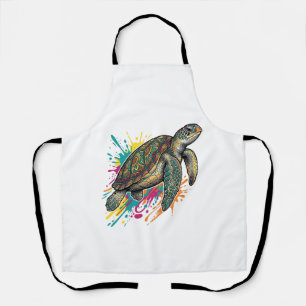Vintage-Stich-Schildkröte-Farb-Splash-Shirt_1 Schürze