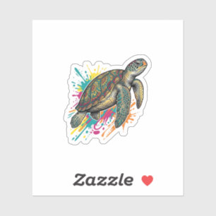 Vintage-Stich-Schildkröte-Farbsplash-Shirt_1 Aufkleber