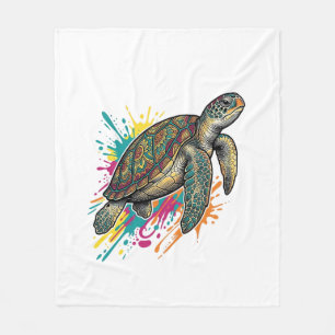 Vintage-Stich-Schildkröte-Farbsplash-Shirt_1 Fleecedecke