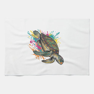 Vintage-Stich-Schildkröte-Farbsplash-Shirt_1 Geschirrtuch