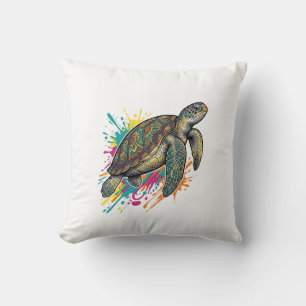 Vintage-Stich-Schildkröte-Farbsplash-Shirt_1 Kissen
